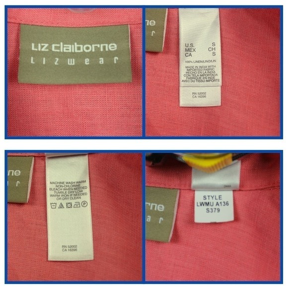 Liz Claiborne Womens Coral Orange 100% Linen Shirt 3/4 Sleeve Button Front Small - Picture 7 of 8